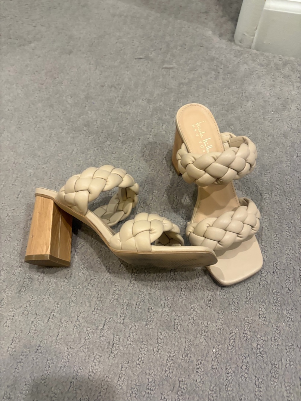 Braided Strappy Block Heel Sandals - Beige